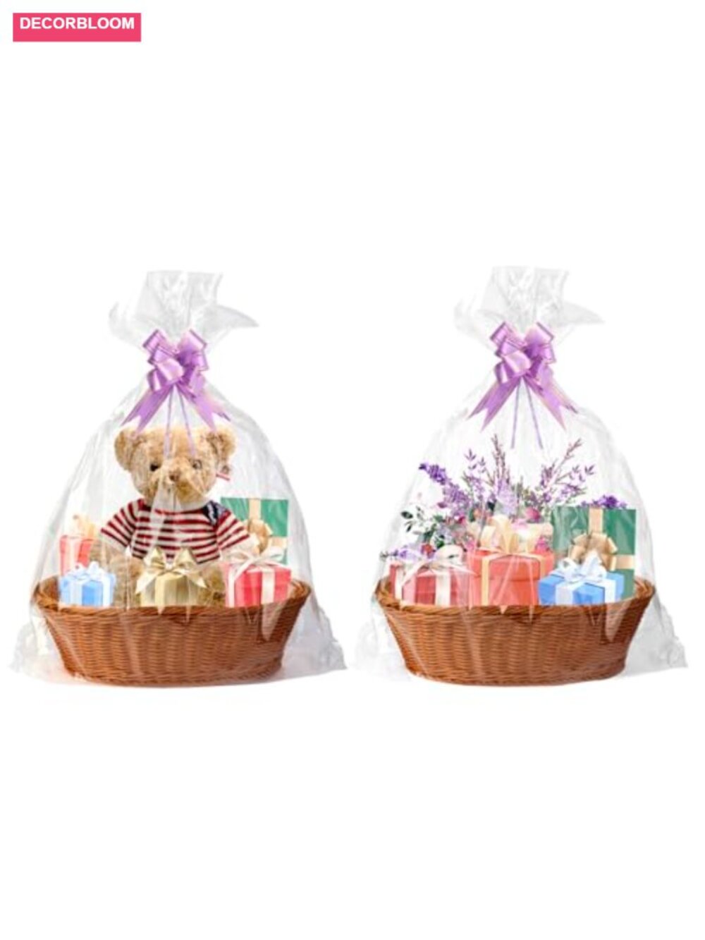 2 Pack Oval Faux Rattan Wicker Gift Baskets with Ribbon & Gift Bag